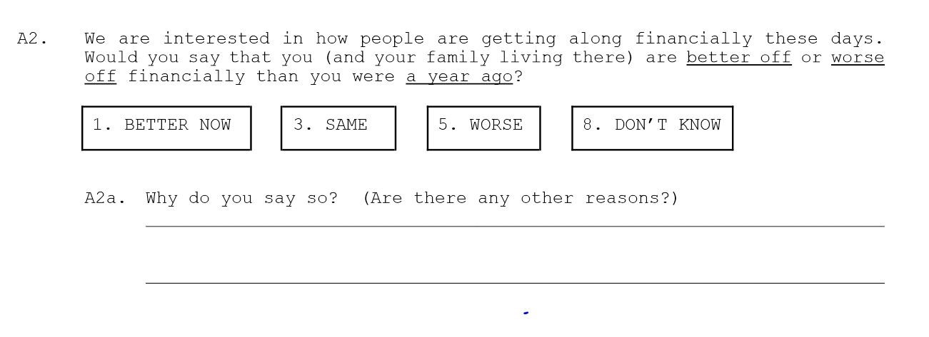Sample survey question for consumer sentiment