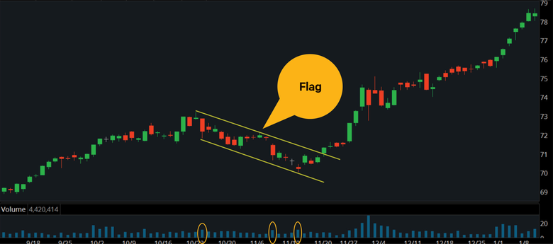 Flag chart patterns usually indicate a pause in trend