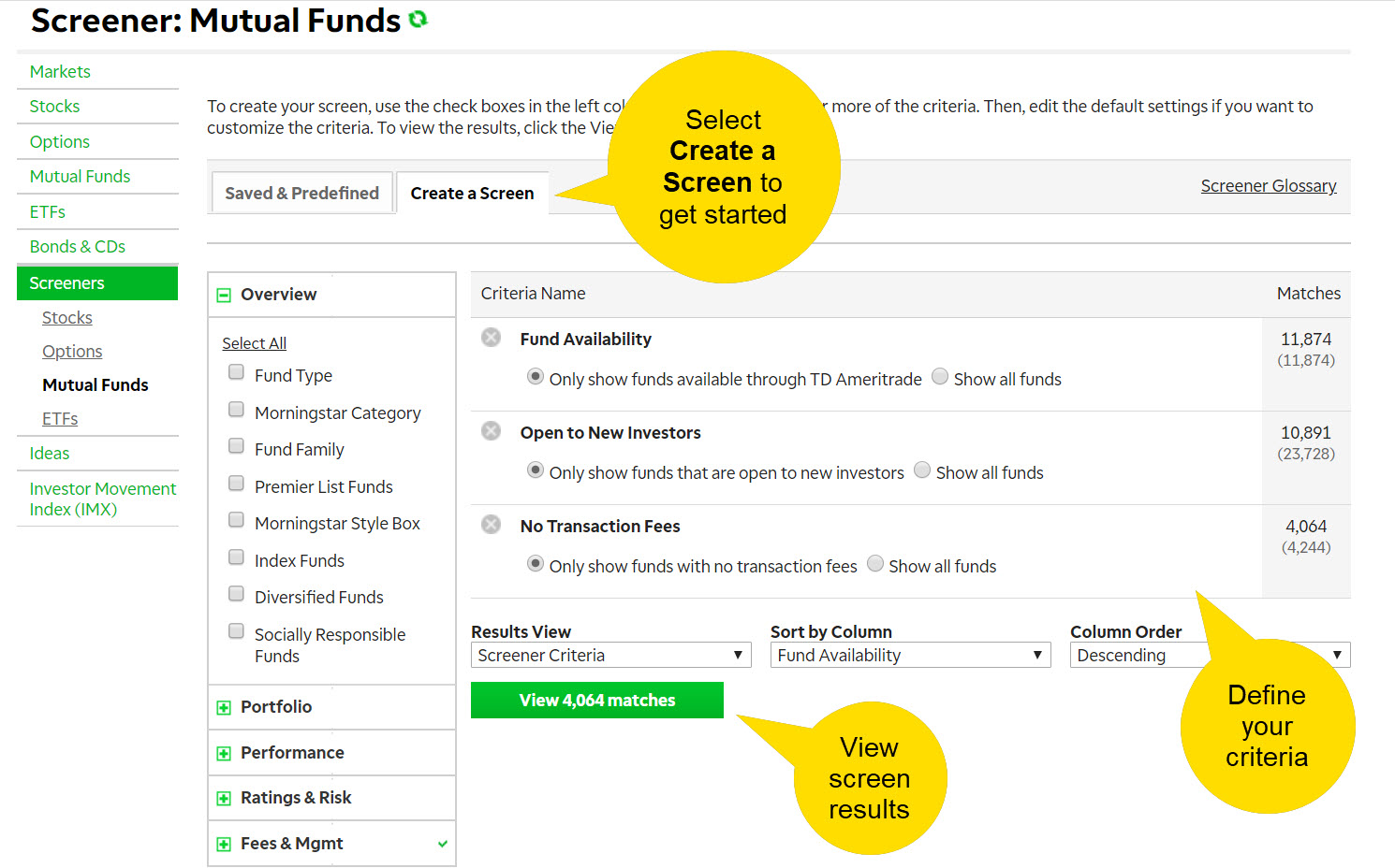 Mutual fund screener tool